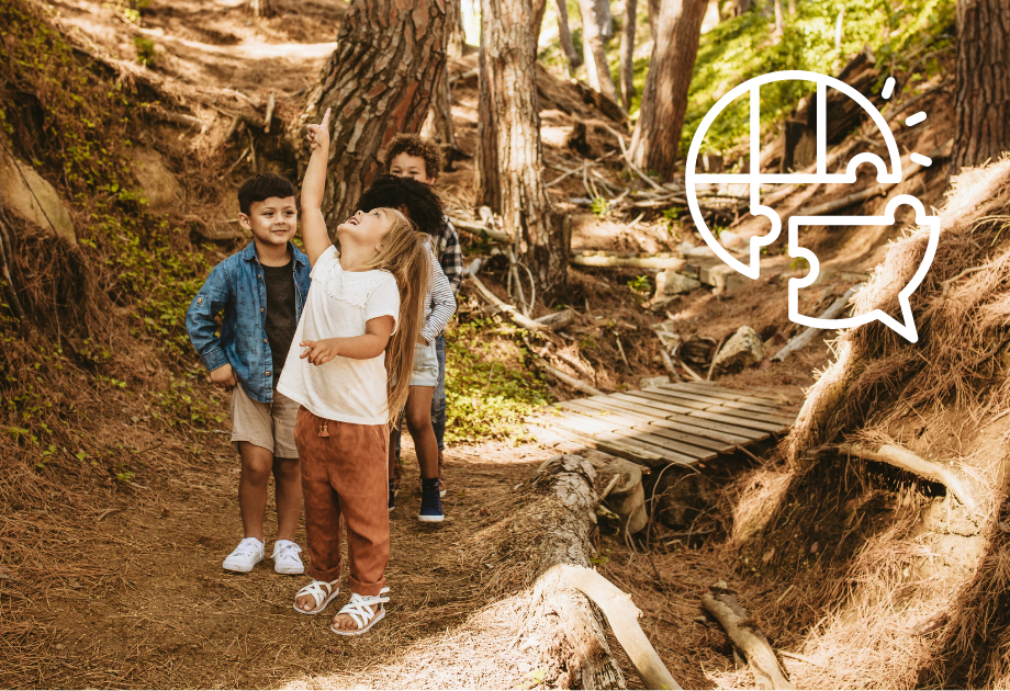 children in a forest on a trail